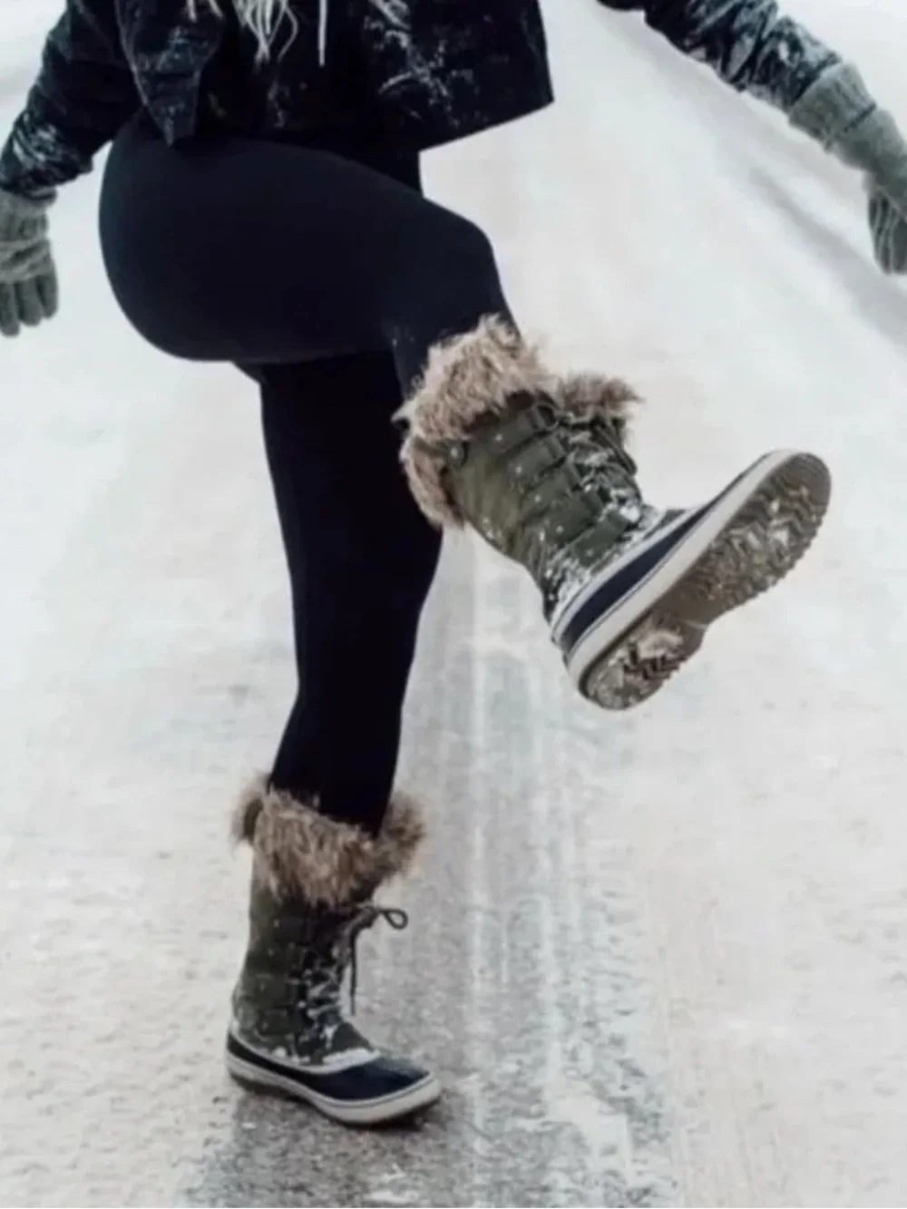 Sorel Joan of Arctic - Quarry, Black Tall Furry Snow Boots